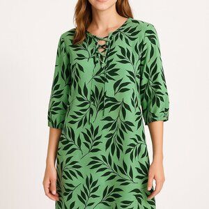 Who What Wear Green Leaf Print Linen Blend Mini Dress Size Medium